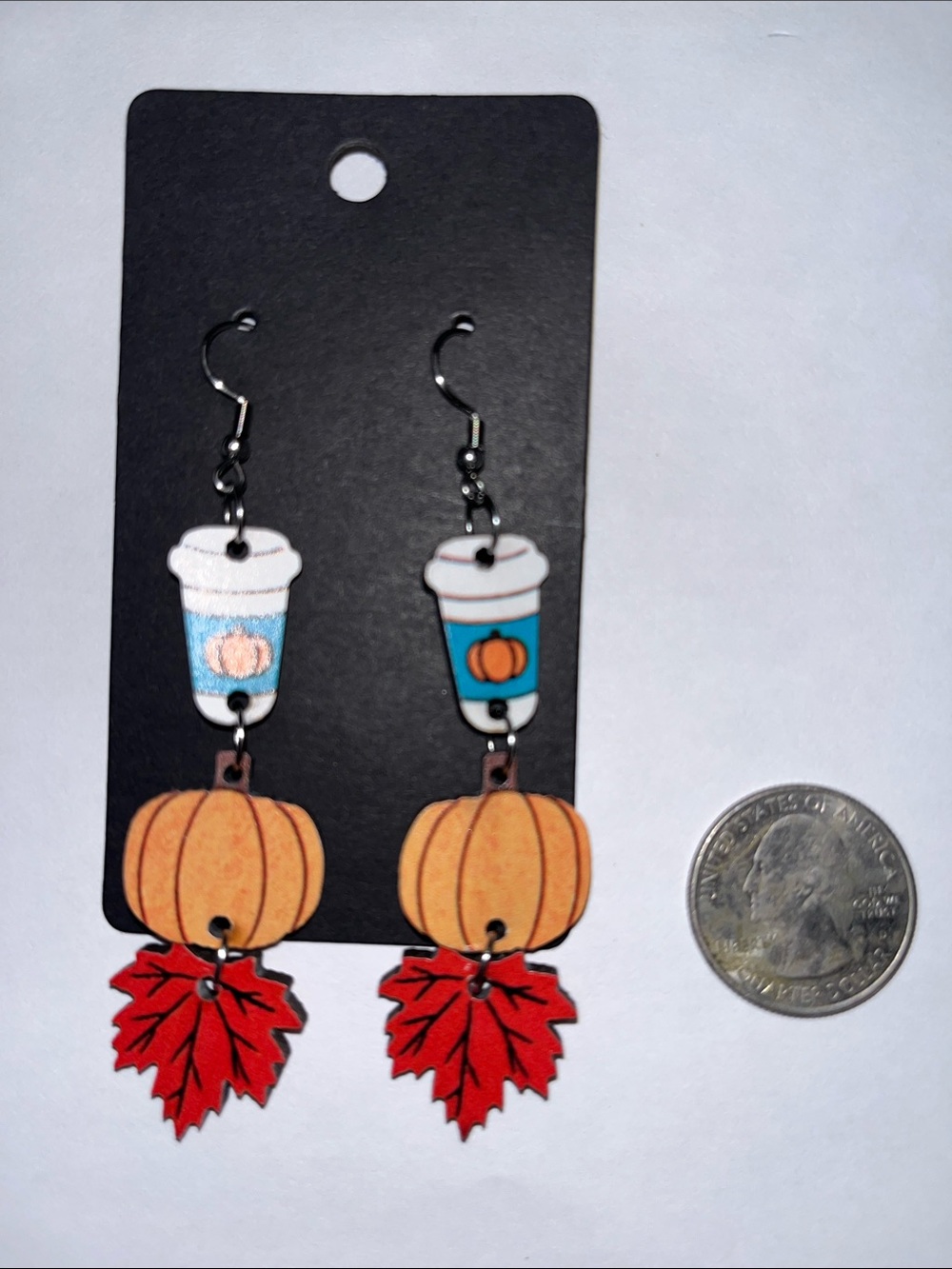 Autumn Pumpkin & Coffee Dangle Earrings - Orange & Red
